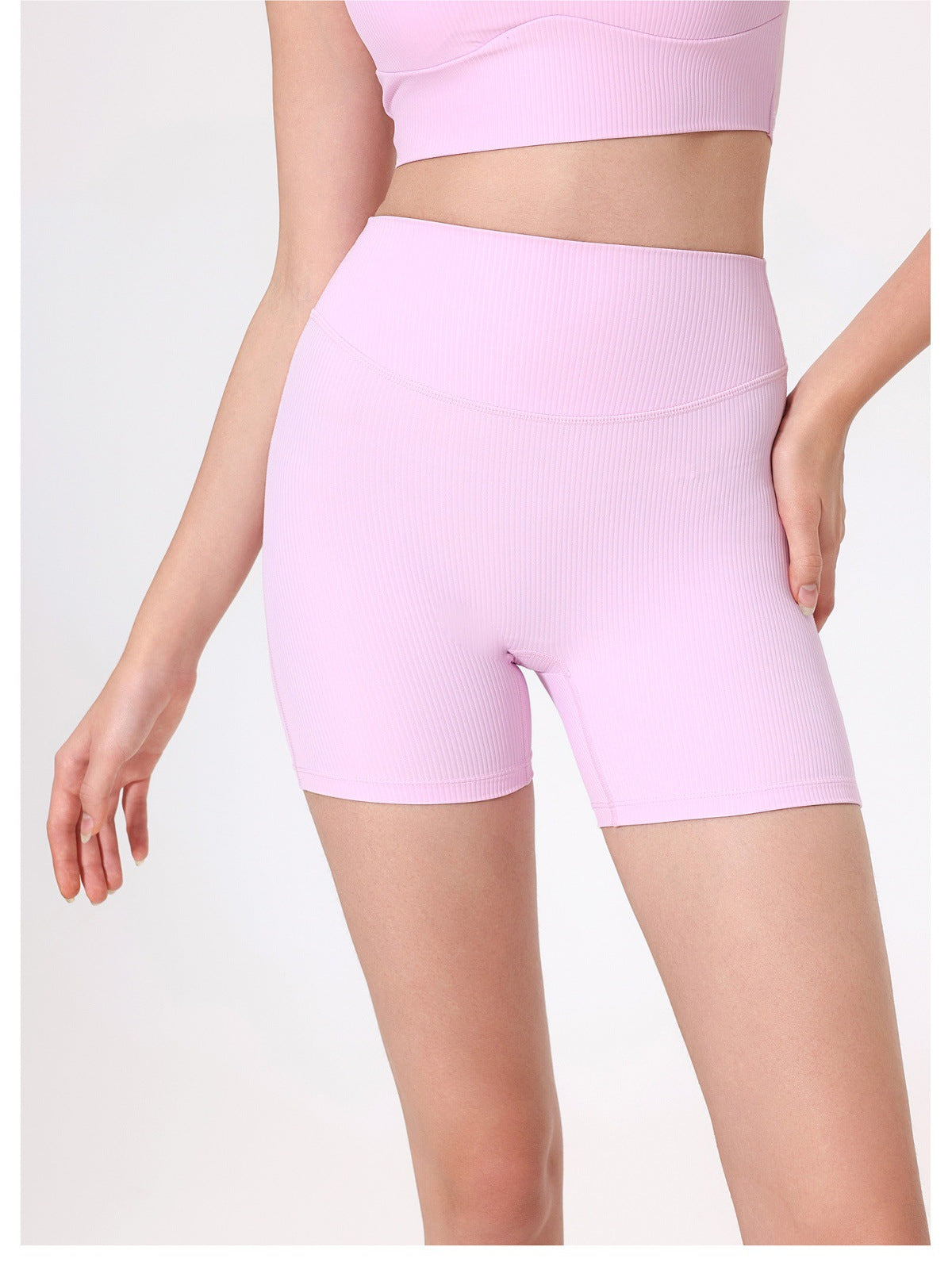 12/2025 fouregg Ribbed Yoga Shorts Peach Lift High-Waisted Gym Biker Shorts YDK5193