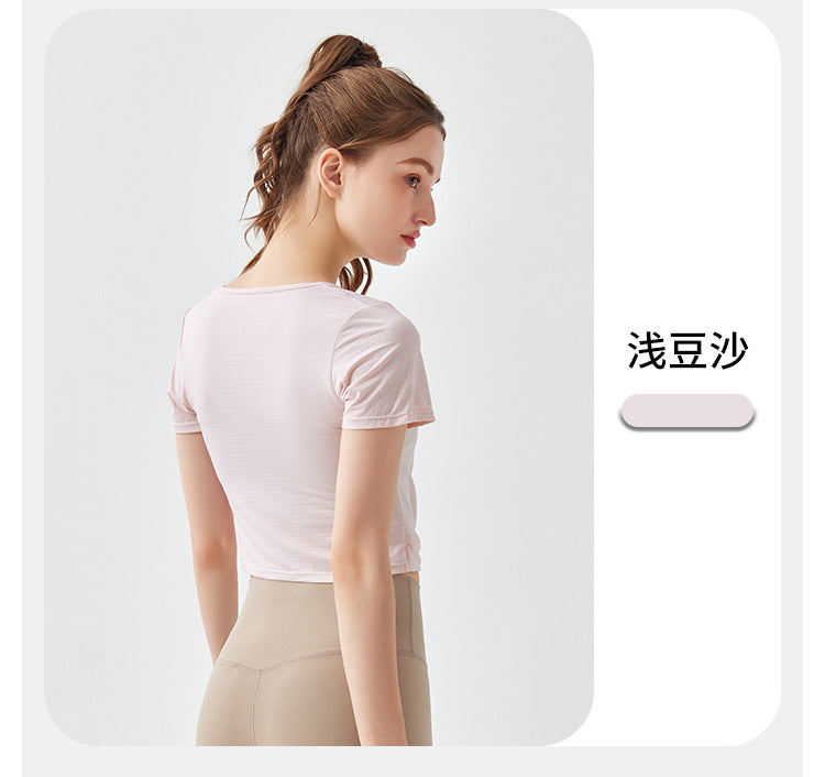 23.08 quick-drying short-sleeve outerwear cross fitness clothing running top yoga clothing training breathable sports short-sleeved women