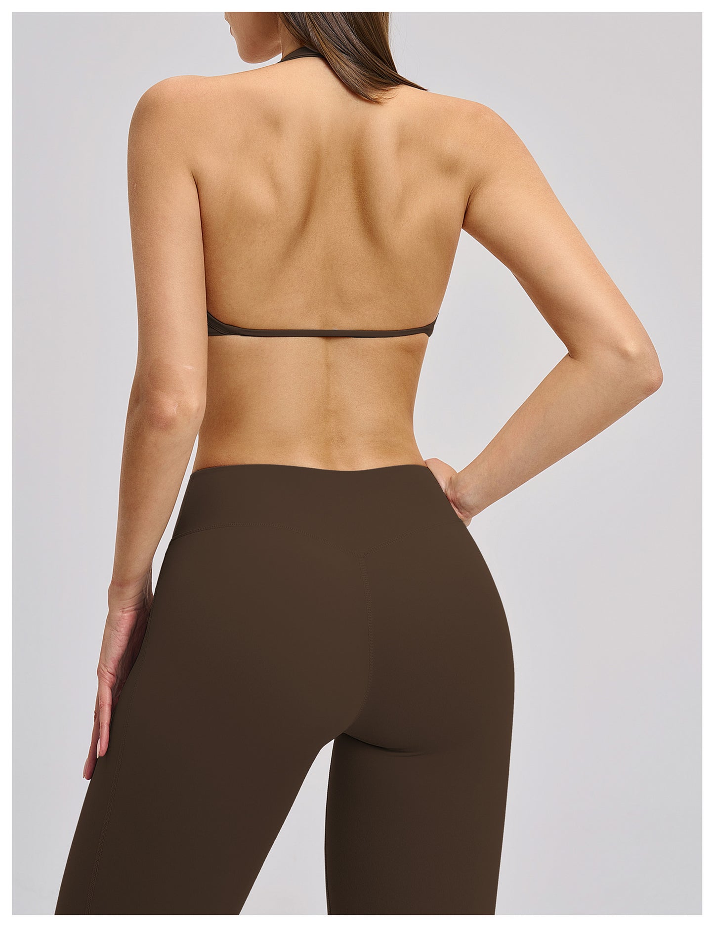 02/2026 Brushed halter neck sports bra with open back, yoga underwear, sports running fitness bra 4201