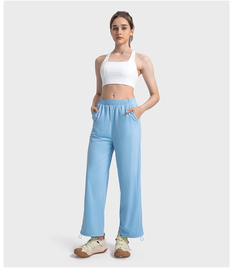 cool feeling original yarn UPF50+ sun protection pants women's outdoor casual all-match drawstring wide-leg straight-leg pants