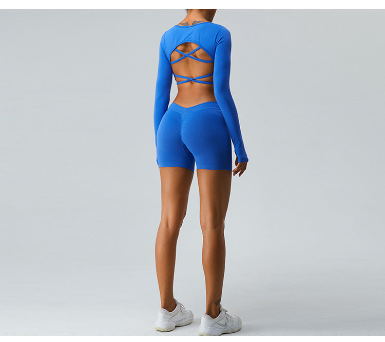 2023.09 Yoga shorts Women's V-waist peach butt lift seamless fitness pants wear tight abdominal compression sports shorts