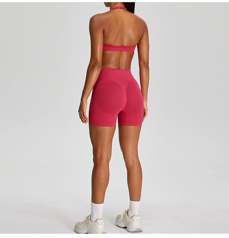 03/2026 New European and American style seamless halter neck bra for women with adjustable shoulder straps, sports bra, push-up and shockproof, fitness wear, yoga wear