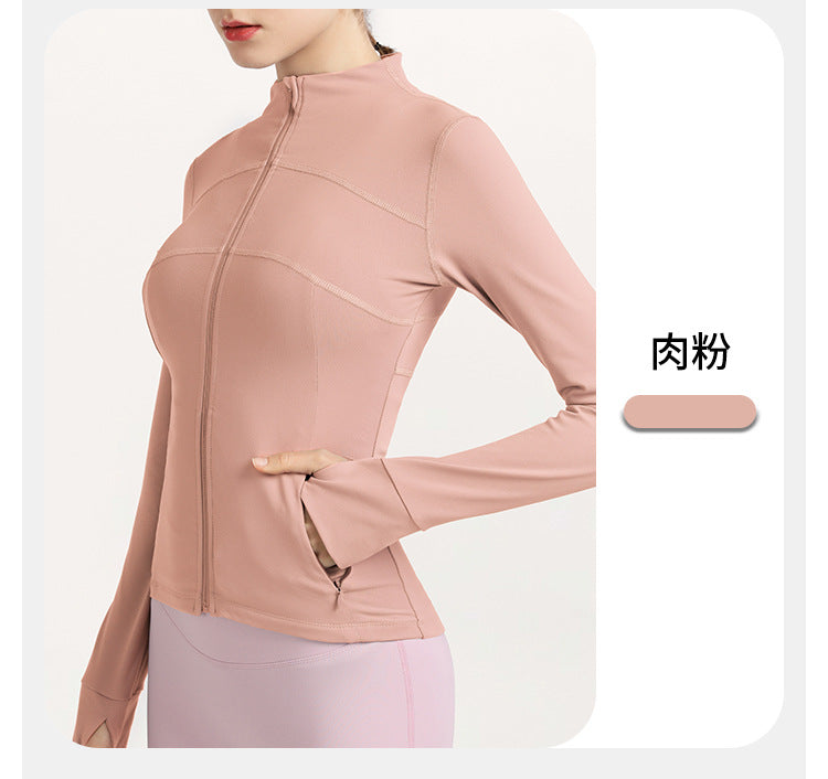 2023.08 Yoga clothing stand-up collar cardigan zipper sports jacket women's tight-fitting running quick-drying long-sleeved fitness clothing jacket jacket autumn