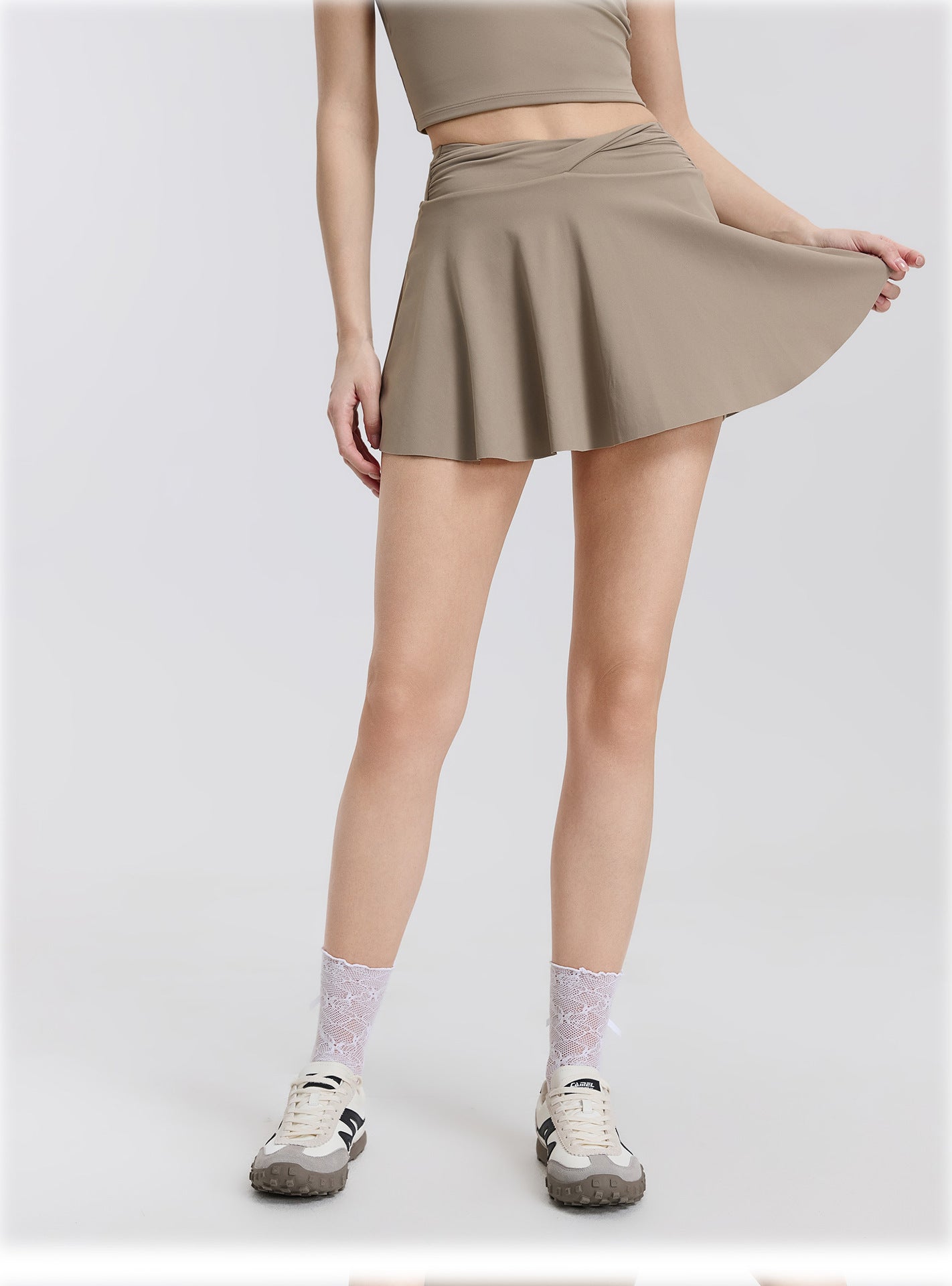 03/2026 High-waisted knotted running sports skirt, women's two-piece design, anti-exposure tennis skirt, fitness pants, yoga skirt