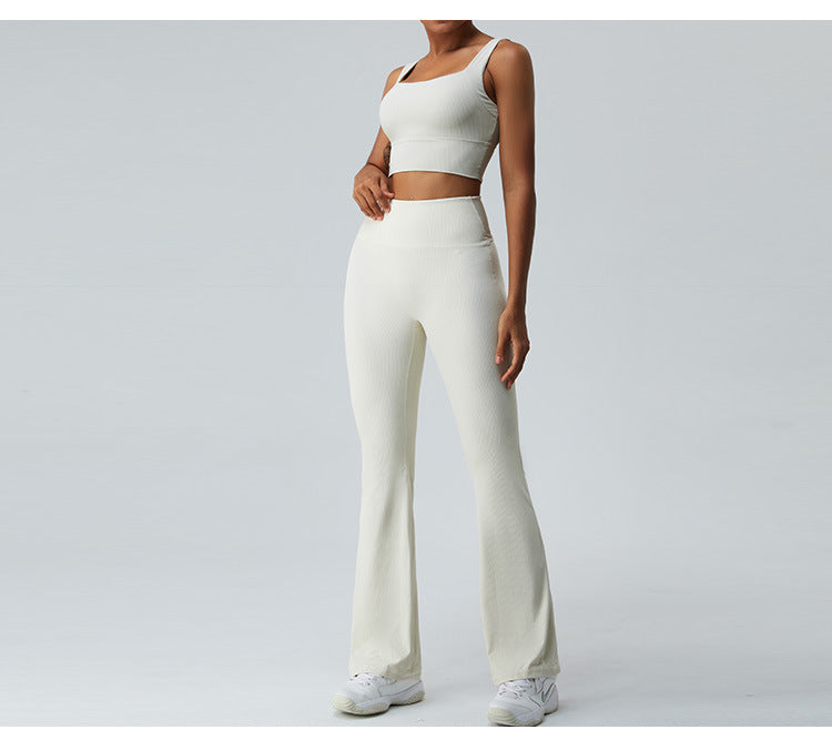 2023.09 ribbed Thread high waist yoga bell-bottom pants for women without T line belly pull-in micro dry sports running fitness pants