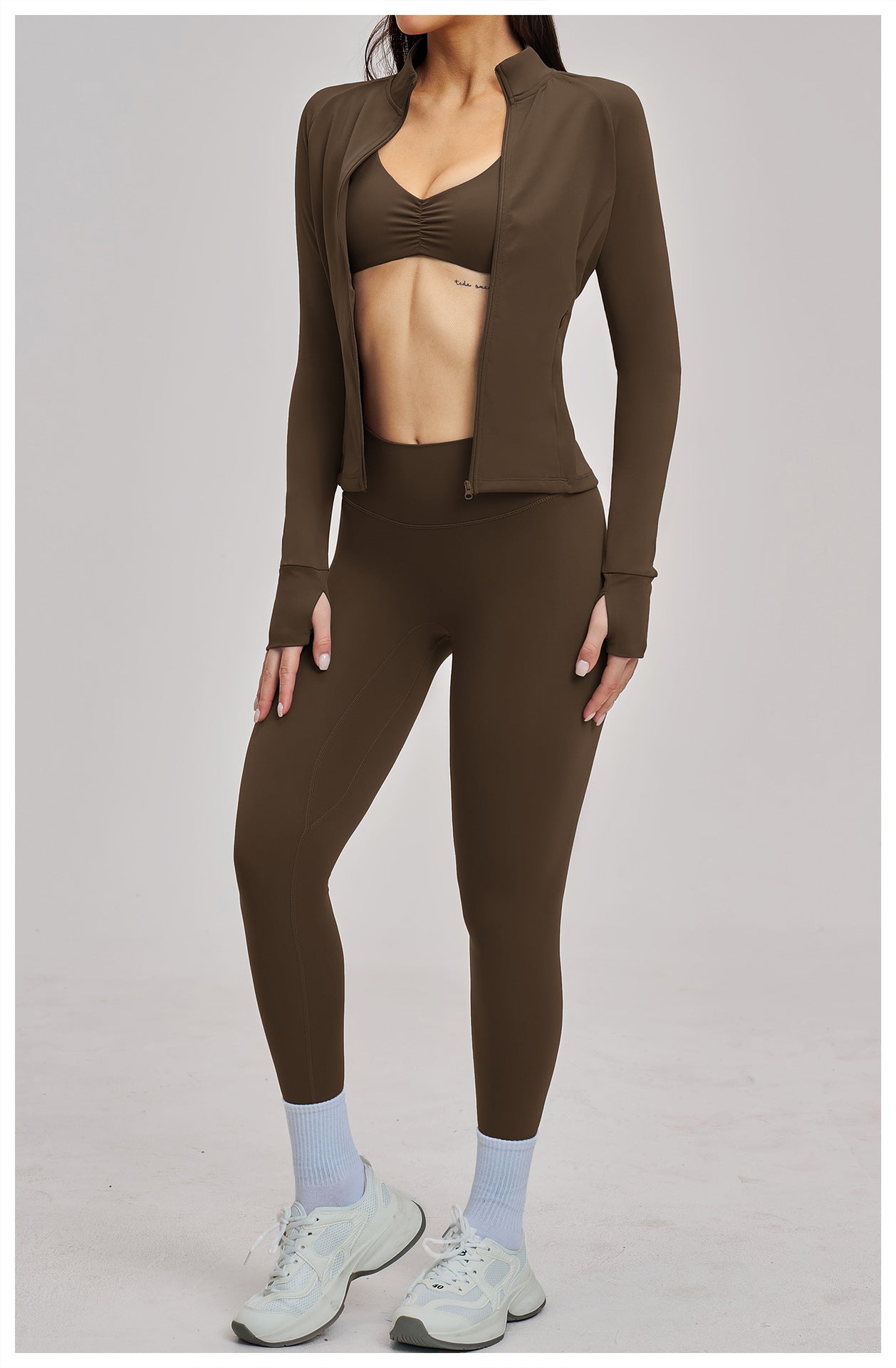 03/2026 Conjunto deportivo con cremallera acanalada - Conjunto casual para mujer - Ciclismo al aire libre, running y triatlón de fitness 4510
