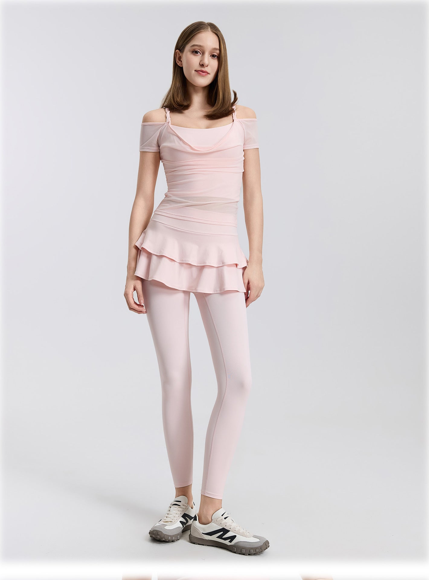 01/2026 High-waisted, two-piece design, nude-feel yoga pants/skirt, suitable for wearing as outerwear, running, sports, breathable, fitness, tights, dance skirt