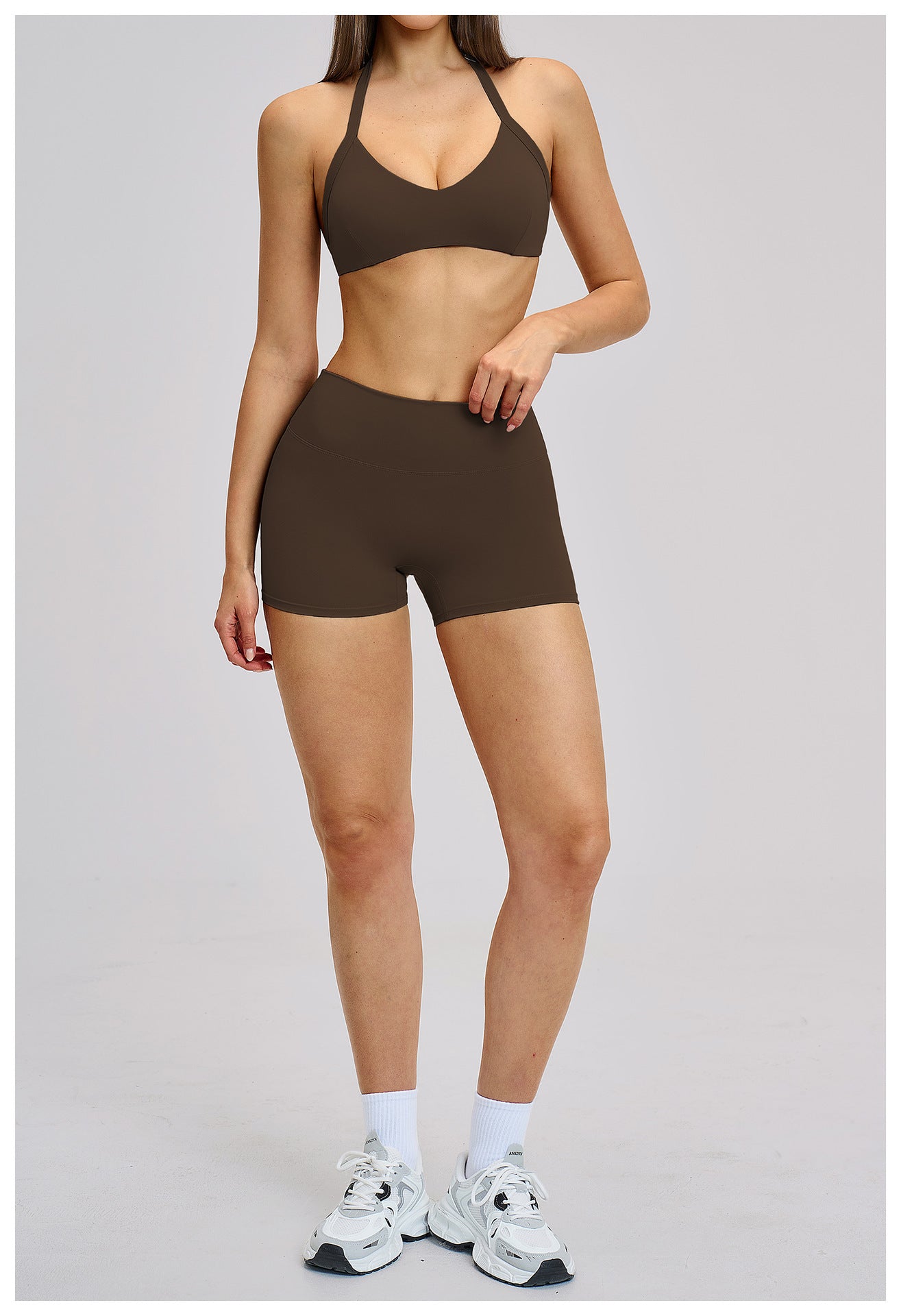 03/2026 Brushed Fleece Sports Yoga Set with Hollow Neck and Beautiful Back - Sports Running Fitness Set 4201