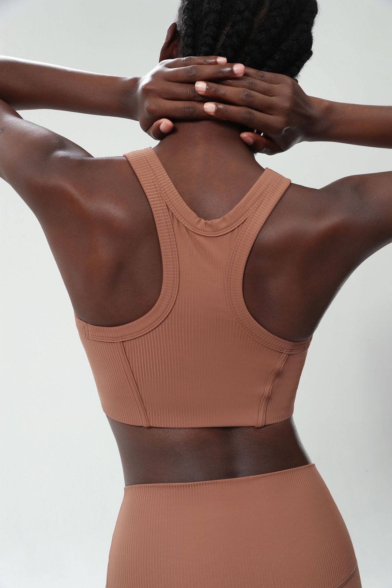 04/2024 ribbed High neck willow strip fan round oxygen cup sports bra women's long yoga fitness vest running bra