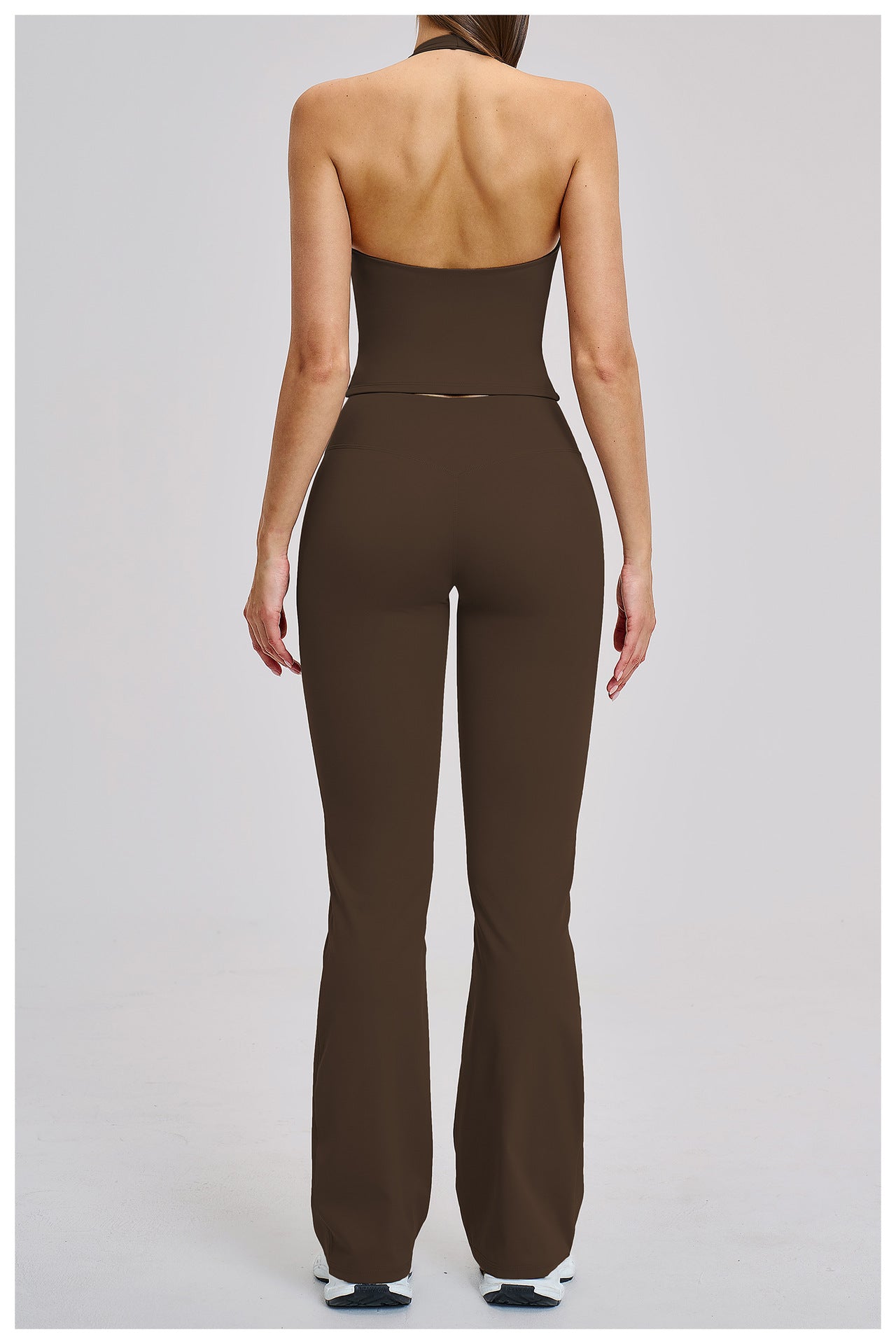 03/2026 Brushed Micro-flare Yoga Set, European and American Style Sports Running Fitness Set, Halter Neck Yoga Suit 4201
