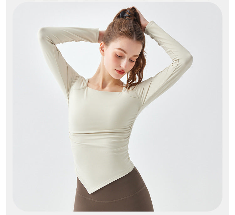 10/2023 sports yoga long-sleeved women's tight-fitting autumn and winter naked sense folds fashion quick-drying Pilates fitness training top