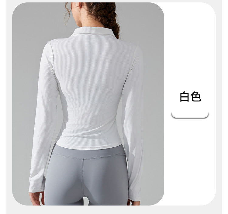 23.08 Autumn and winter lapel slim pocket long-sleeved yoga clothing front zipper sports jacket slim running fitness clothing top women