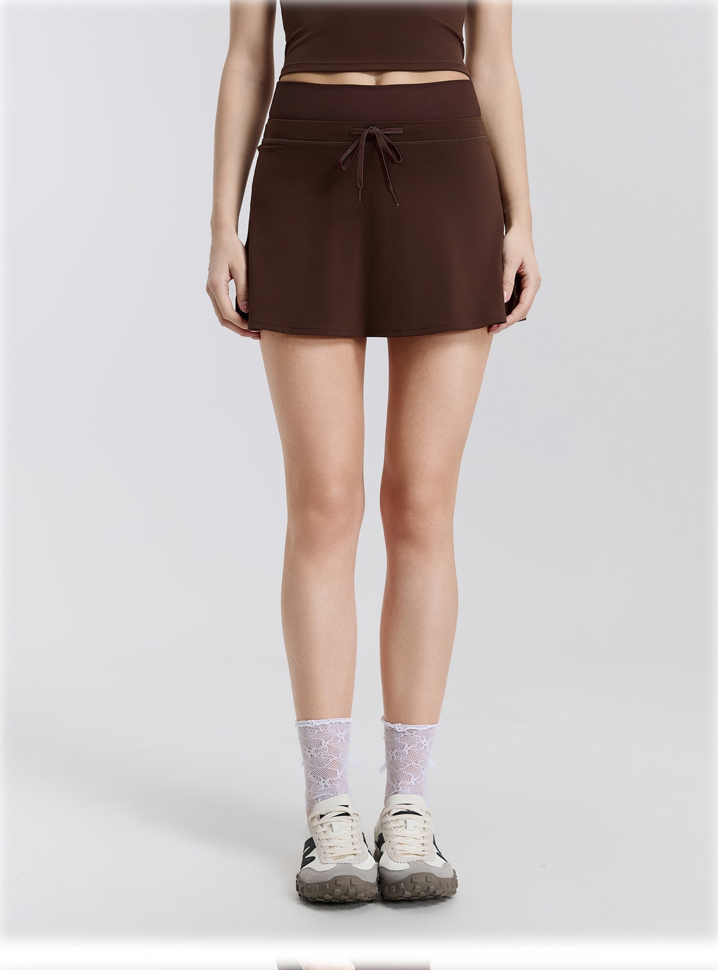 03/2026 Minifalda deportiva de secado rápido con doble cintura, minifalda de yoga elástica acanalada de corte A, minifalda de tenis deportiva antiexposición