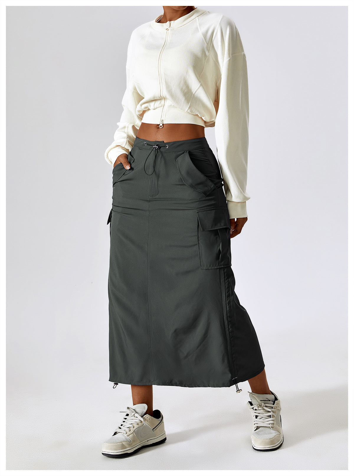 23.07 retro tooling skirt waist sports casual skirt mid-length all-match tooling pocket skirt 8336