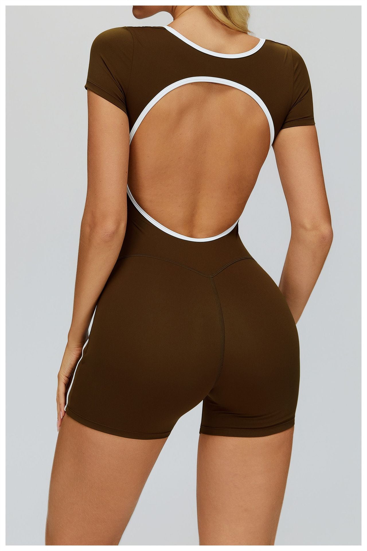 11/2025 Color-blocked bodysuit with cutout back, tight-fitting sportswear, running, exercise, yoga wear, women's 2501