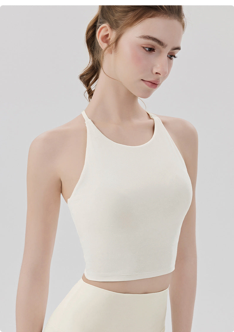 01/2026 Cooling sun protection sports vest for women with integrated bra pads, cross-back design, yoga vest, Pilates fitness top