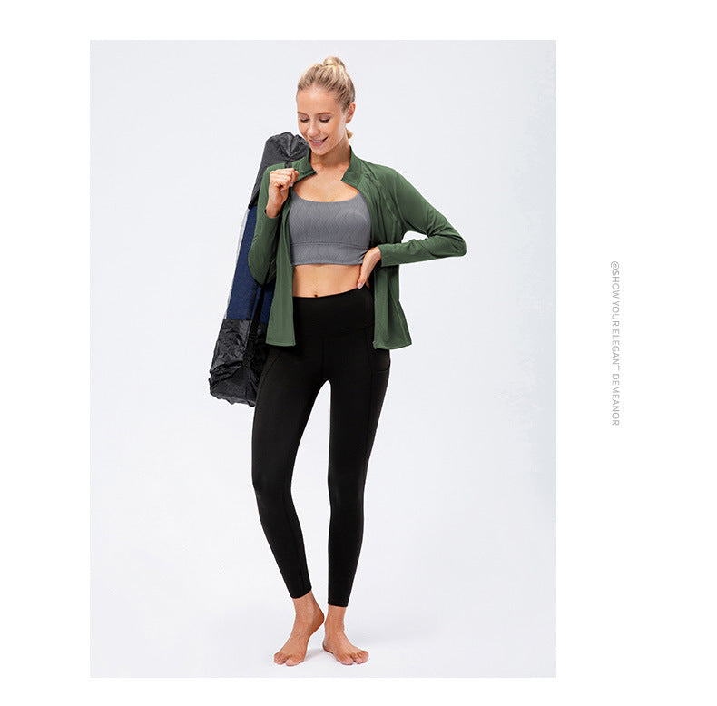 09/2025 Veste de sport à fermeture éclair et manches longues pour femme Automne/Hiver, Tenue de yoga de fitness ajustée, Haut de course élastique à séchage rapide 12613