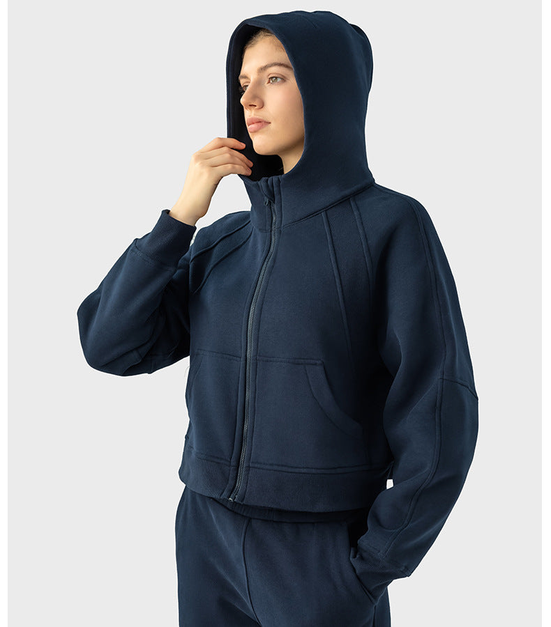 2023.09 SCA Autumn Winter warm with velvet zipper hooded sports coat loose yoga casual fashion all-in-one hoodie