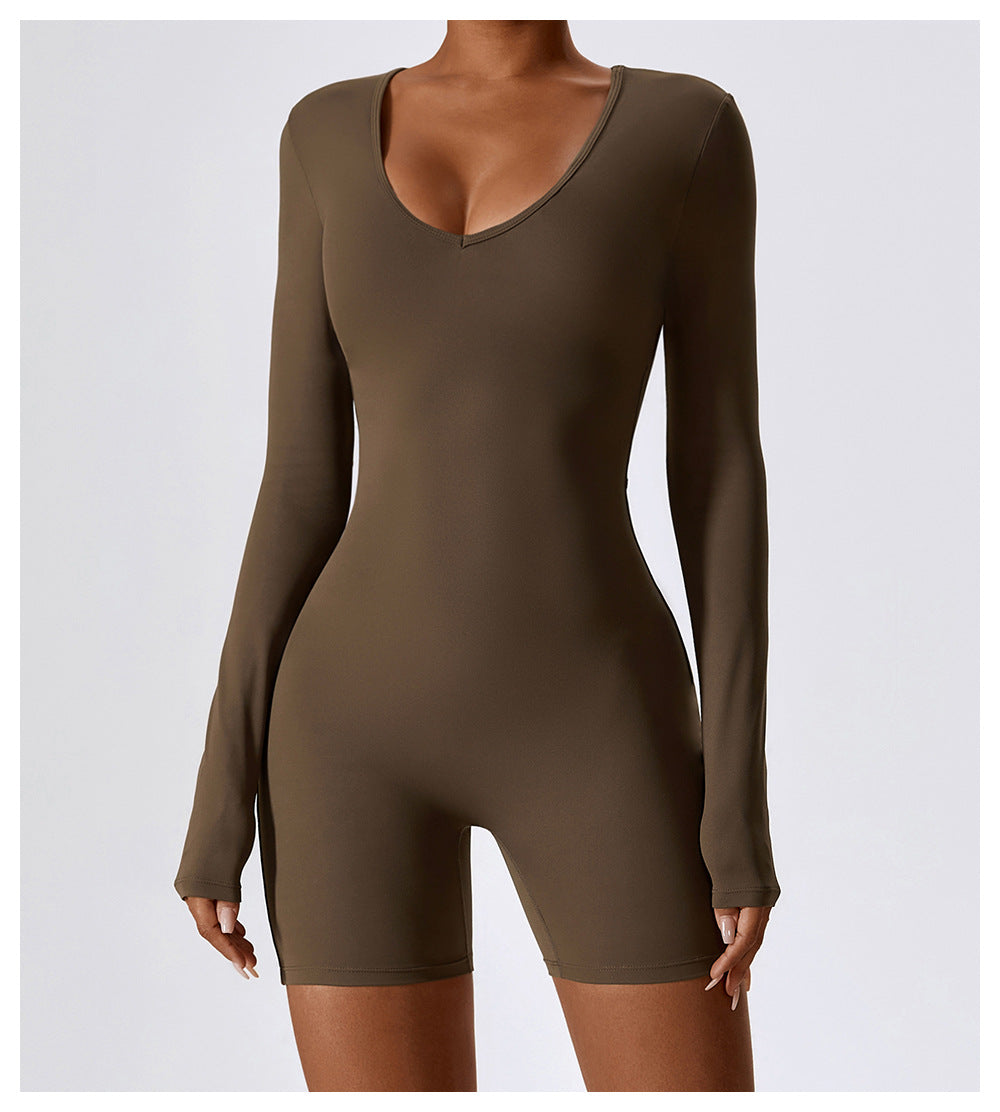 23.07 Long-sleeved one-piece yoga suit dance fitness one-piece sports one-piece sexy tight one-piece suit female 8150