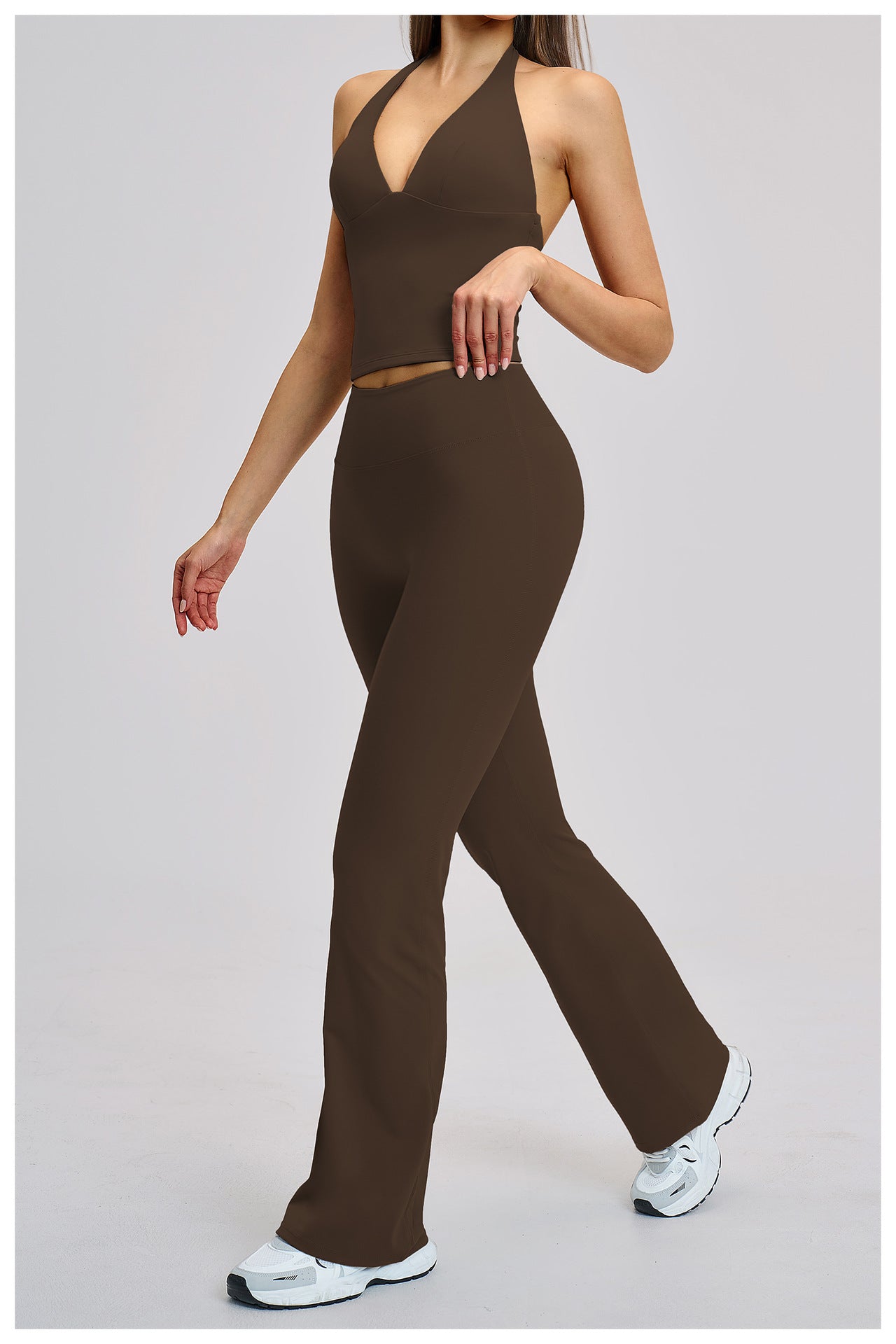 03/2026 Brushed Micro-flare Yoga Set, European and American Style Sports Running Fitness Set, Halter Neck Yoga Suit 4201