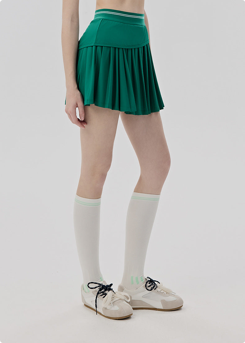 01/2026 Cool-feel sports mini skirt for women, faux two-piece design, anti-exposure yoga skirt with pockets, elastic waist, casual tennis skirt.