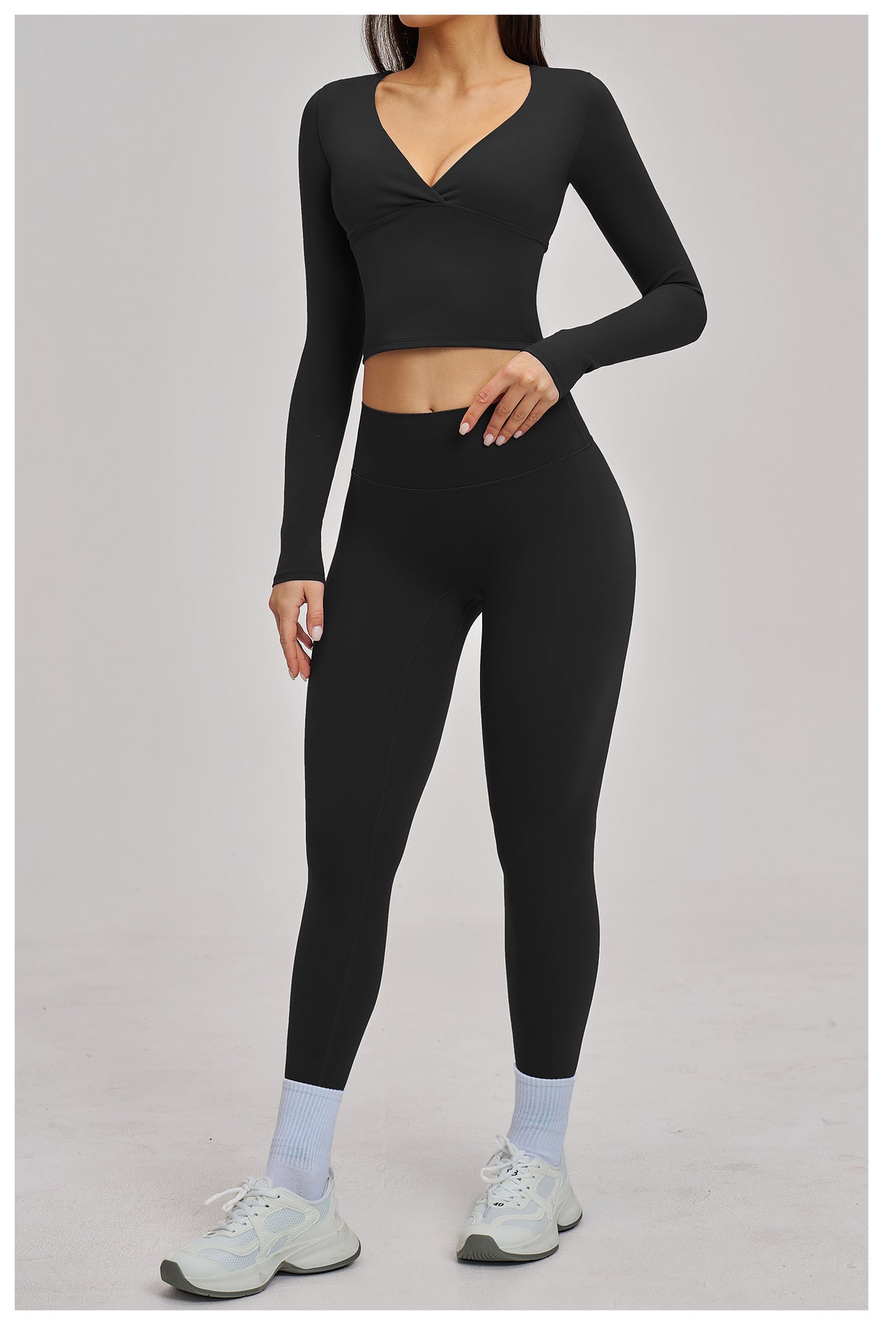 03/2026 European and American style brushed long-sleeved yoga set, sports running fitness set, versatile casual yoga wear 4520