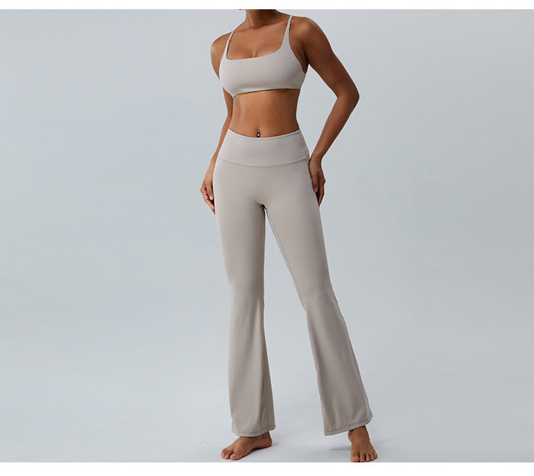 2023.08 Autumn new naked sense of lean speaker yoga pants women micro stretch wide leg pants high waist lift hip outdoor sports fitness pants