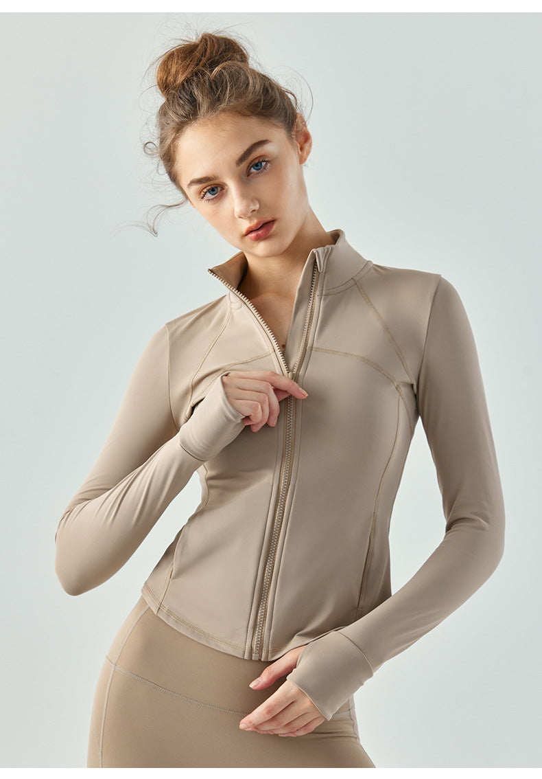 2023.08 Autumn and winter warm plus fleece sports jacket women's thickened slim fit yoga clothing long-sleeved zipper running fitness top