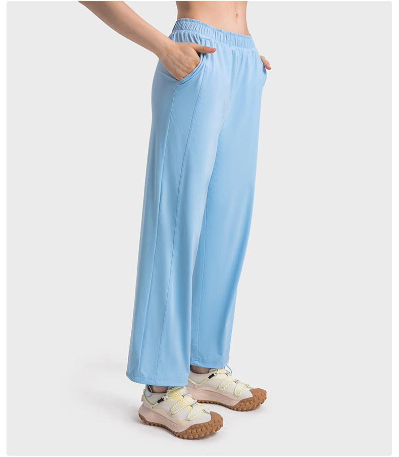 cool feeling original yarn UPF50+ sun protection pants women's outdoor casual all-match drawstring wide-leg straight-leg pants