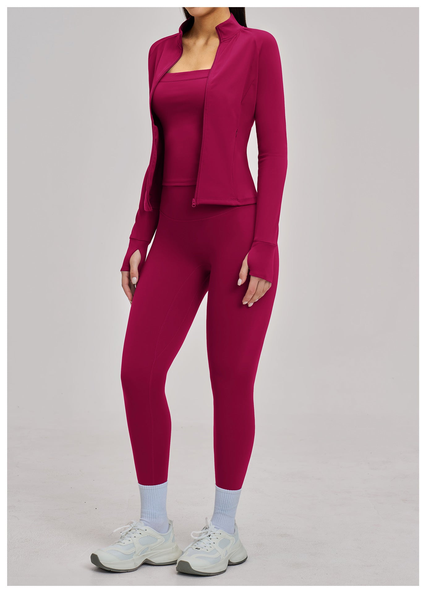 03/2026 Women's outdoor cycling and running sports three-piece set with brushed zipper, 4520