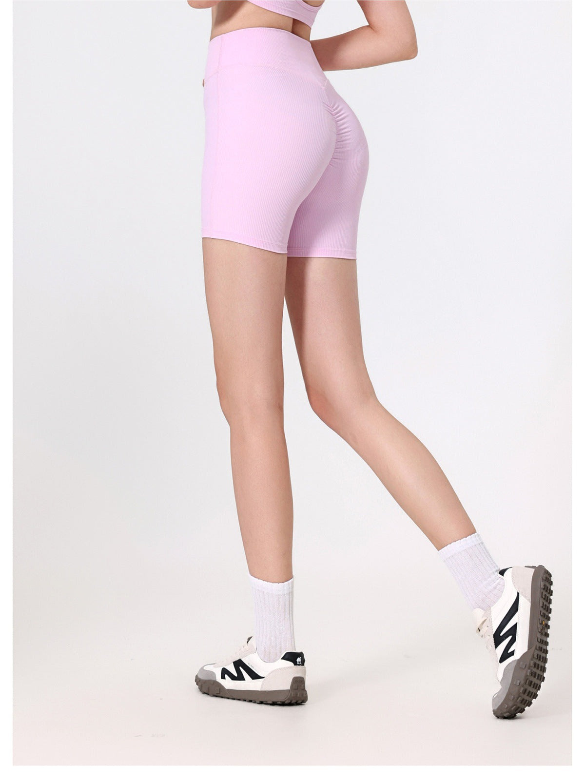 12/2025 fouregg Ribbed Yoga Shorts Peach Lift High-Waisted Gym Biker Shorts YDK5193