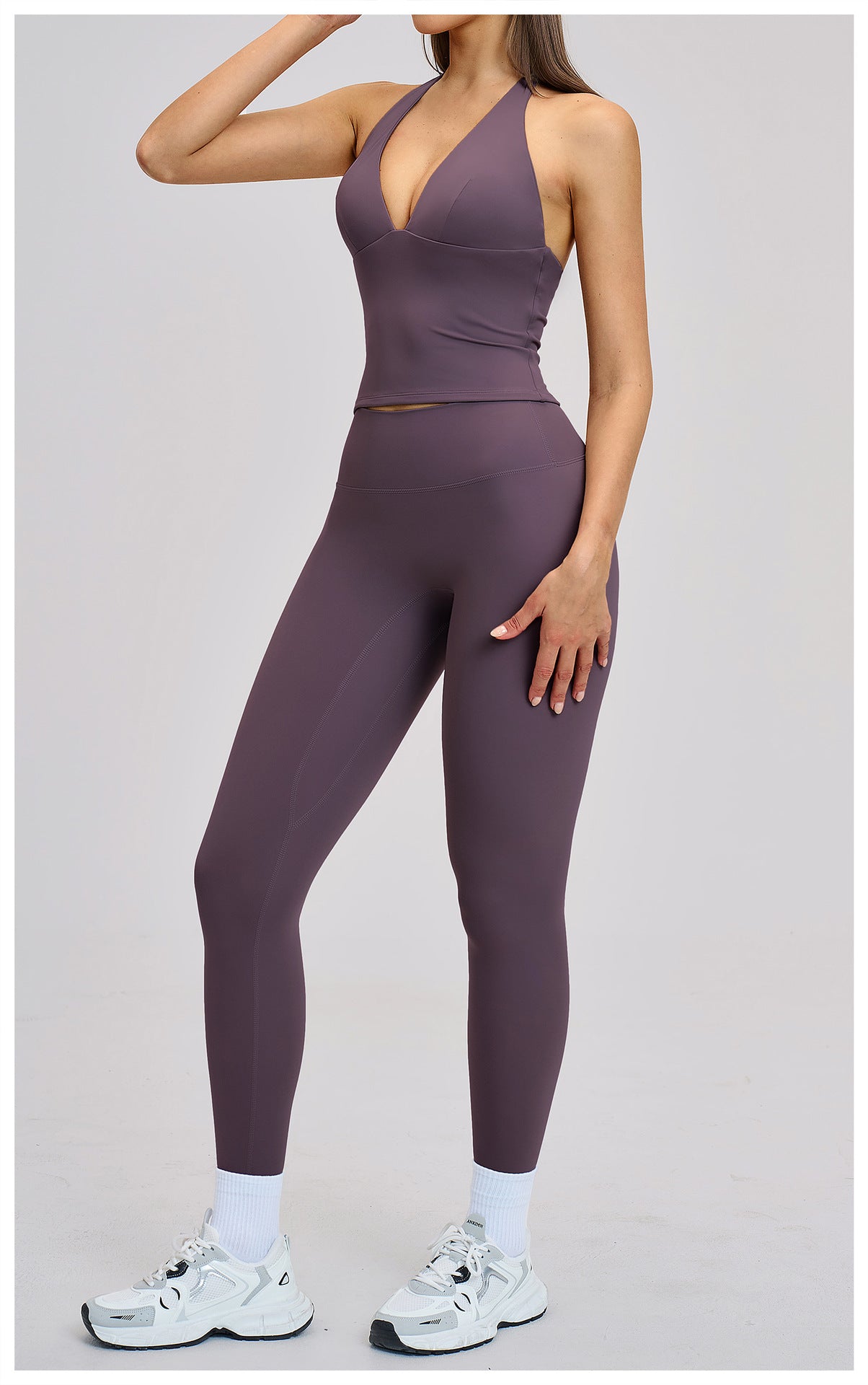 03/2026 Spring European and American style outdoor sports fitness set, brushed tight-fitting yoga wear, halter neck and beautiful back yoga set 4201