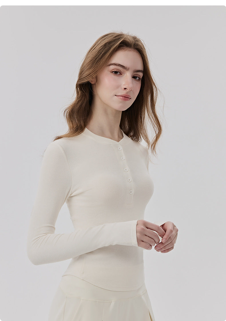 01/2026 Lenzing Modal Long-Sleeve Yoga Shirt for Women with Henley Collar, Comfortable and Breathable Sports T-Shirt, Pilates Fitness Top