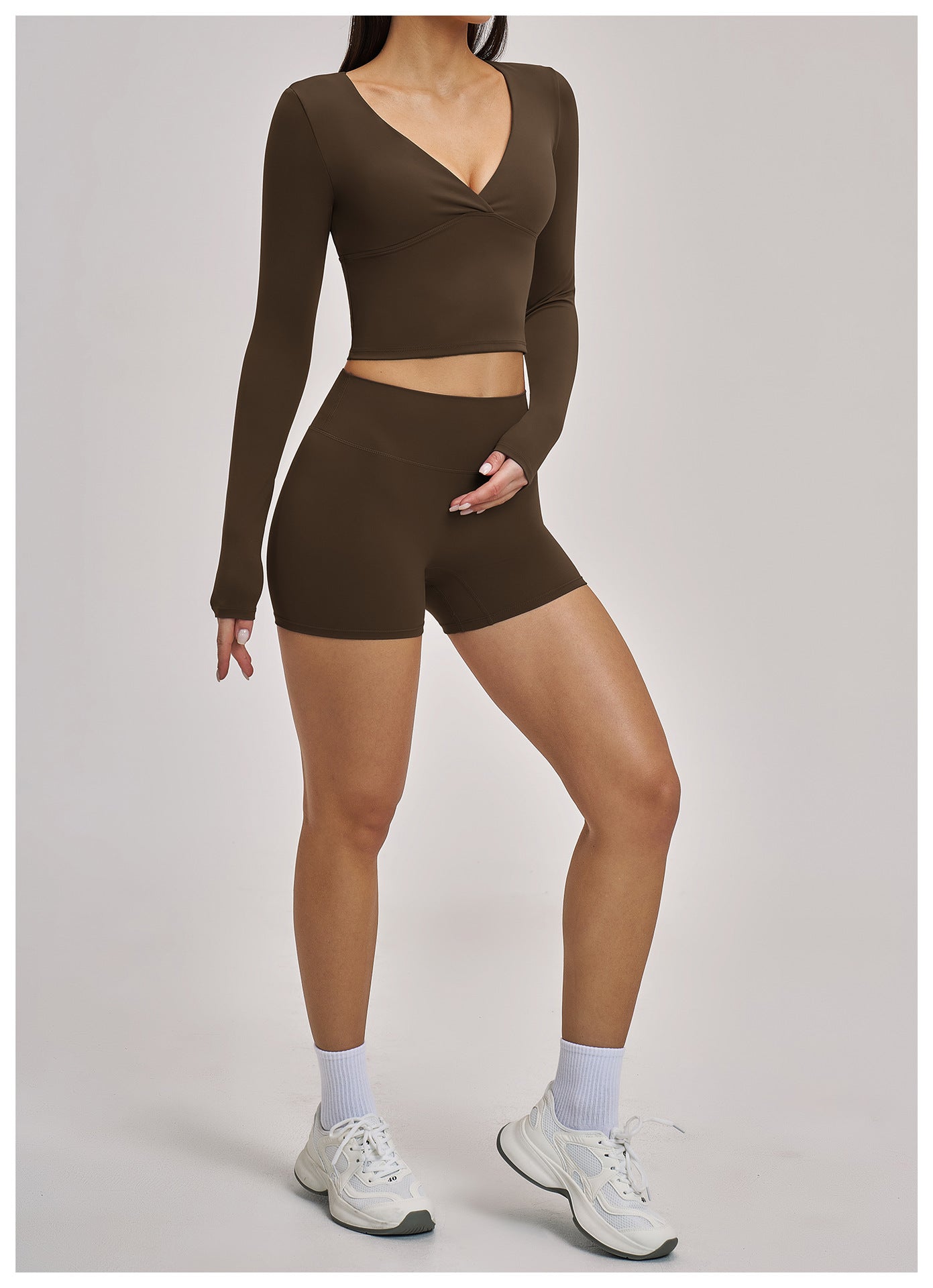 03/2026 European and American style long-sleeved yoga suit, sports running halter neck fitness suit, brushed backless yoga wear 4520