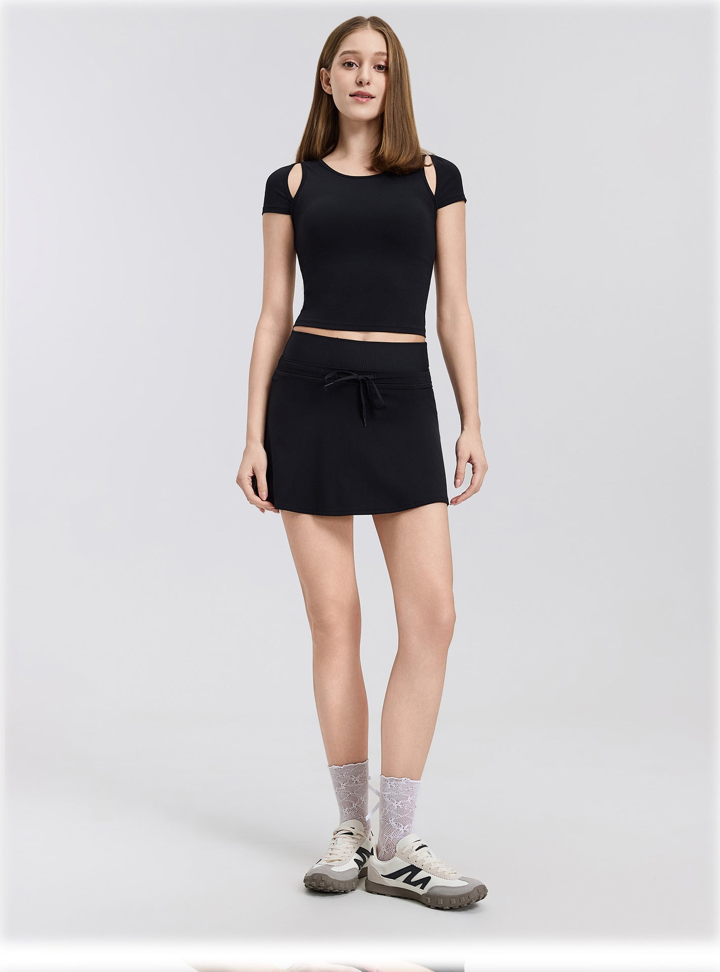 03/2026 Minifalda deportiva de secado rápido con doble cintura, minifalda de yoga elástica acanalada de corte A, minifalda de tenis deportiva antiexposición