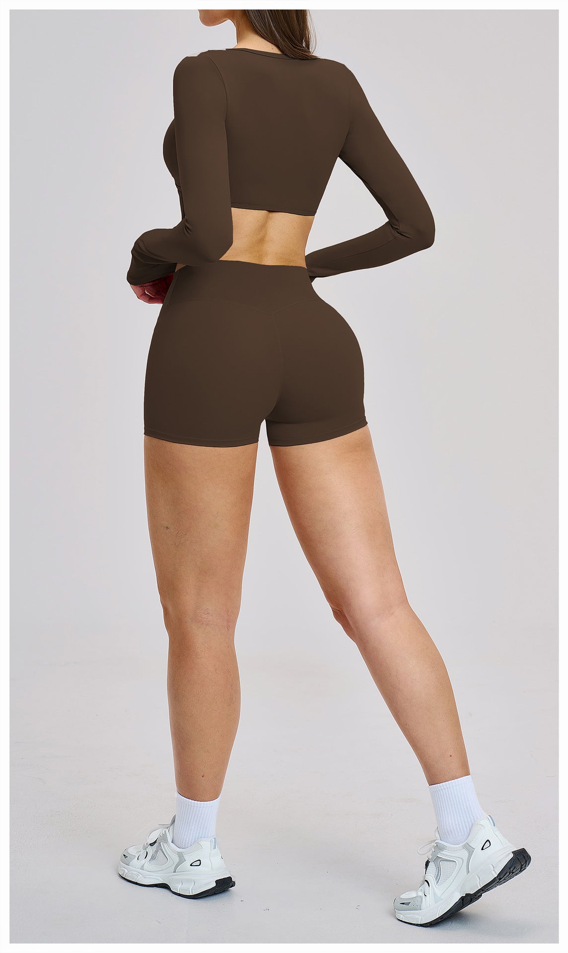 03/2026 Traje de yoga de manga larga estilo europeo y americano, traje deportivo de fitness con cuello halter para correr, ropa de yoga sin espalda cepillada 4201