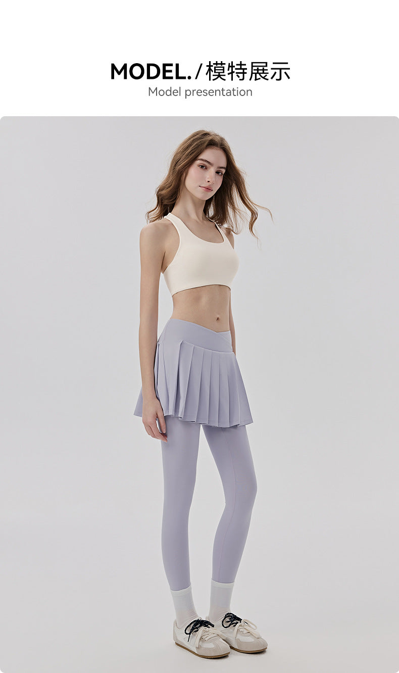 01/2026 Cooling and sun-protective yoga pants for women, two-piece design, anti-exposure yoga skirt pants with pockets, suitable for Pilates workouts.
