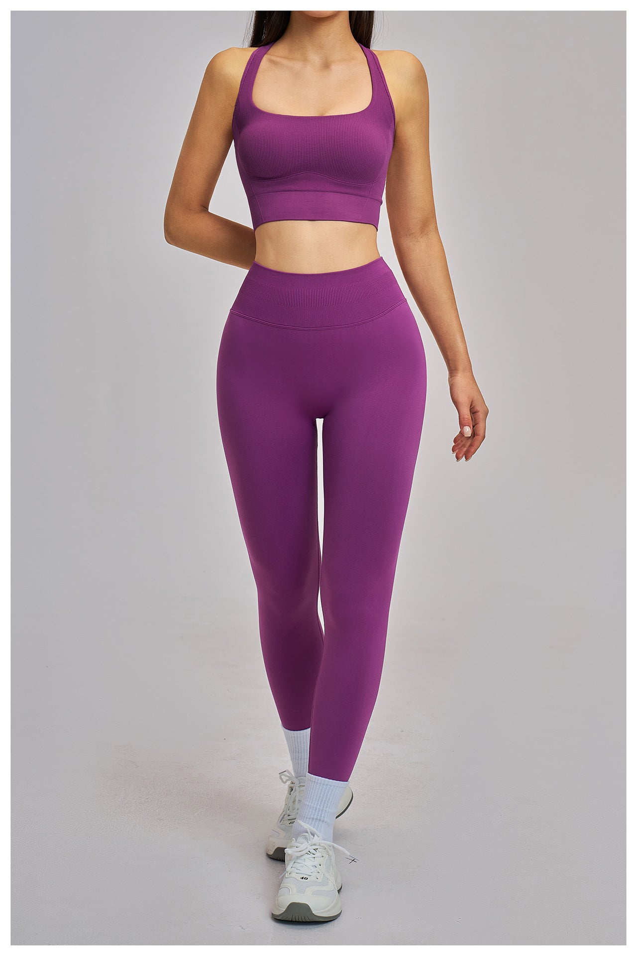 03/2026 Wholesale FOUREGG #5518 Seamless Yoga Set, Racerback Fitted Fitness Suit, High Elastic Running Sports Set for Women, 5518