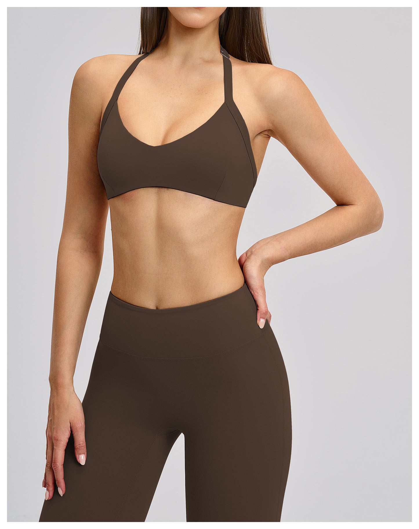 02/2026 Brushed halter neck sports bra with open back, yoga underwear, sports running fitness bra 4201