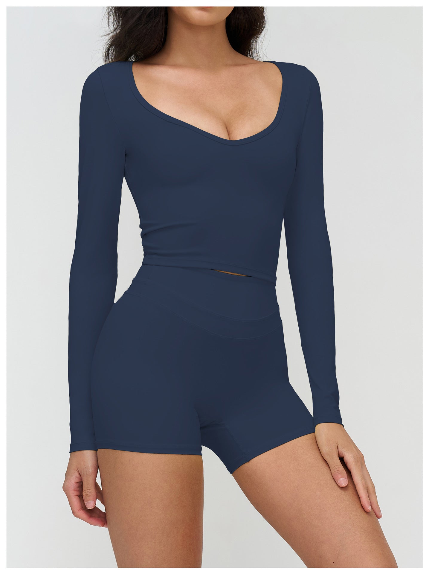 12/2025 Brushed yoga long-sleeved V-neck T-shirt, tight casual yoga wear, outdoor running and fitness sport top 3109 -