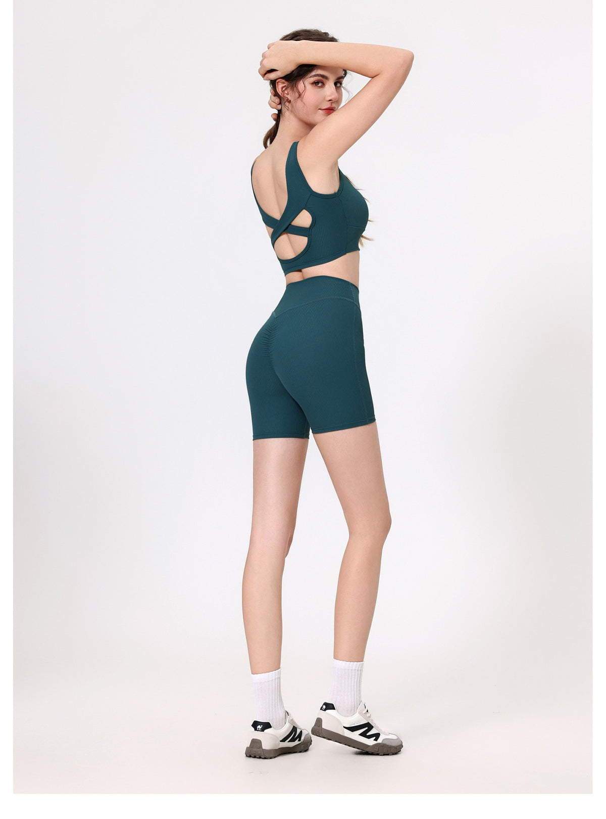 12/2025 fouregg Ribbed Yoga Shorts Peach Lift High-Waisted Gym Biker Shorts YDK5193