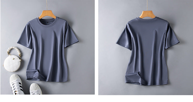 Short-sleeved t-shirt women's mulberry silk round neck bottoming shirt 2023 summer white all-match short half-sleeve ice-like top