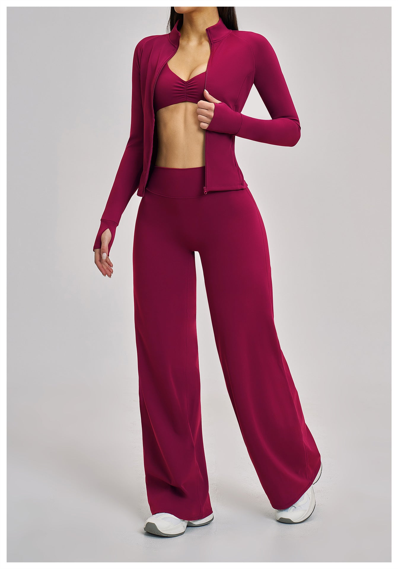 03/2026 Leisure sports outfit with zipper fitness set for women, outdoor running, cycling sports three-piece set, 4510