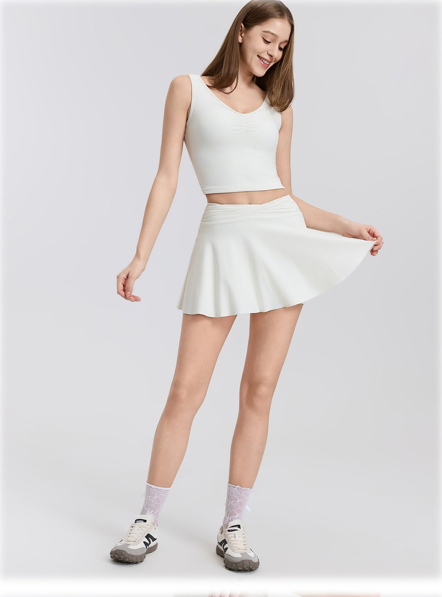 03/2026 High-waisted knotted running sports skirt, women's two-piece design, anti-exposure tennis skirt, fitness pants, yoga skirt