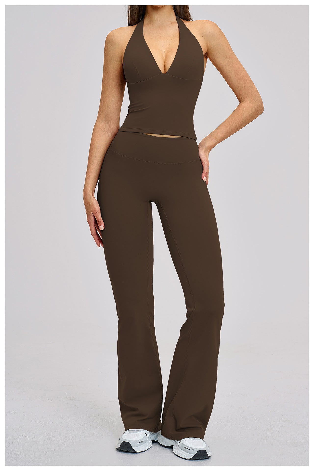 03/2026 Brushed Micro-flare Yoga Set, European and American Style Sports Running Fitness Set, Halter Neck Yoga Suit 4201