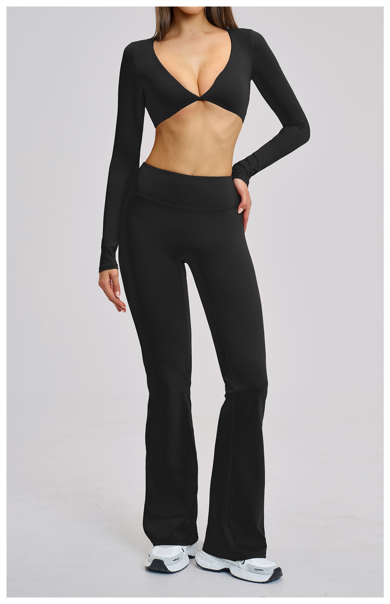 03/2026 Brushed Micro-flare Yoga Set, European and American Style Sports Running Fitness Set, Halter Neck Yoga Suit 4201