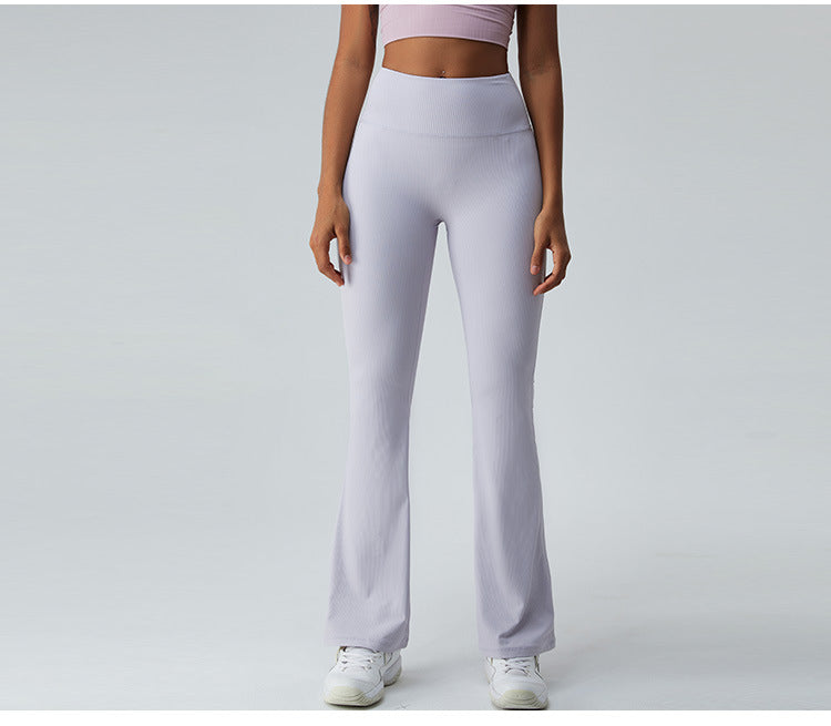 2023.09 ribbed Thread high waist yoga bell-bottom pants for women without T line belly pull-in micro dry sports running fitness pants