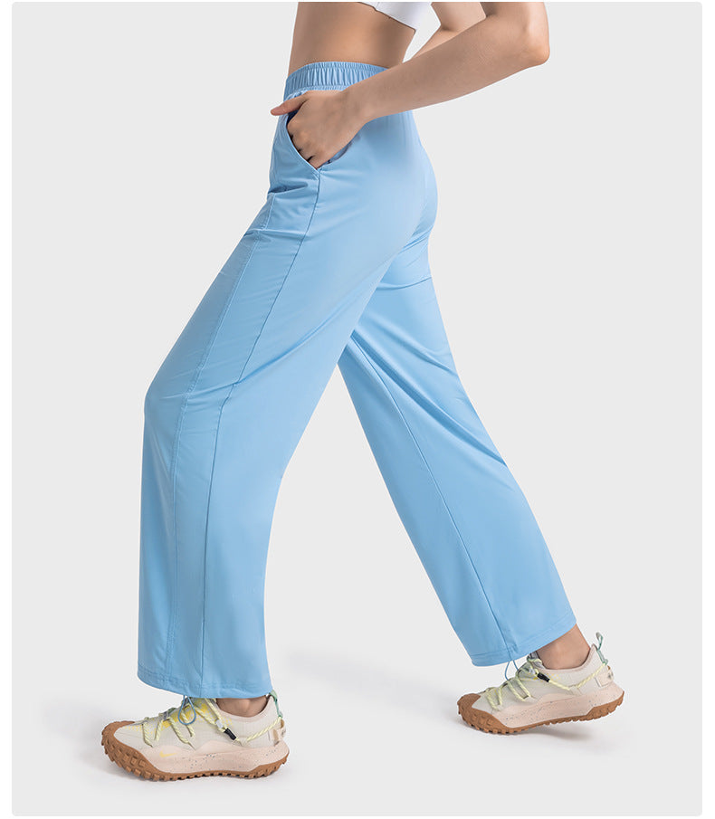 cool feeling original yarn UPF50+ sun protection pants women's outdoor casual all-match drawstring wide-leg straight-leg pants