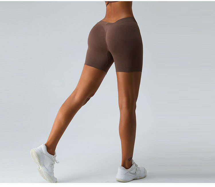 2023.09 Yoga shorts Women's V-waist peach butt lift seamless fitness pants wear tight abdominal compression sports shorts