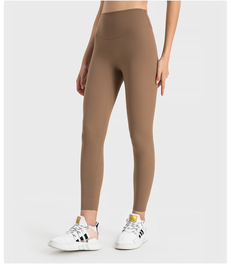 SPR pumped strip ribbed without embarrassing line high waist hip-lifting yoga pants for women wearing belly-holding fitness sports nine-point pants